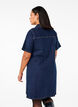 Robe en denim avec manches courtes et poches de poitrine, Dark Blue Denim, Model image number 1