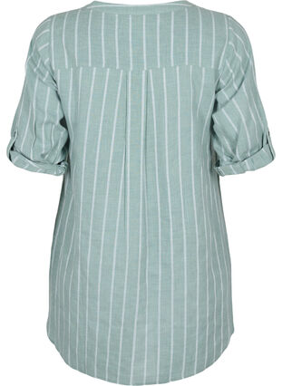 Chemise rayée avec encolure en V, Balsam Green Stripe, Packshot image number 1