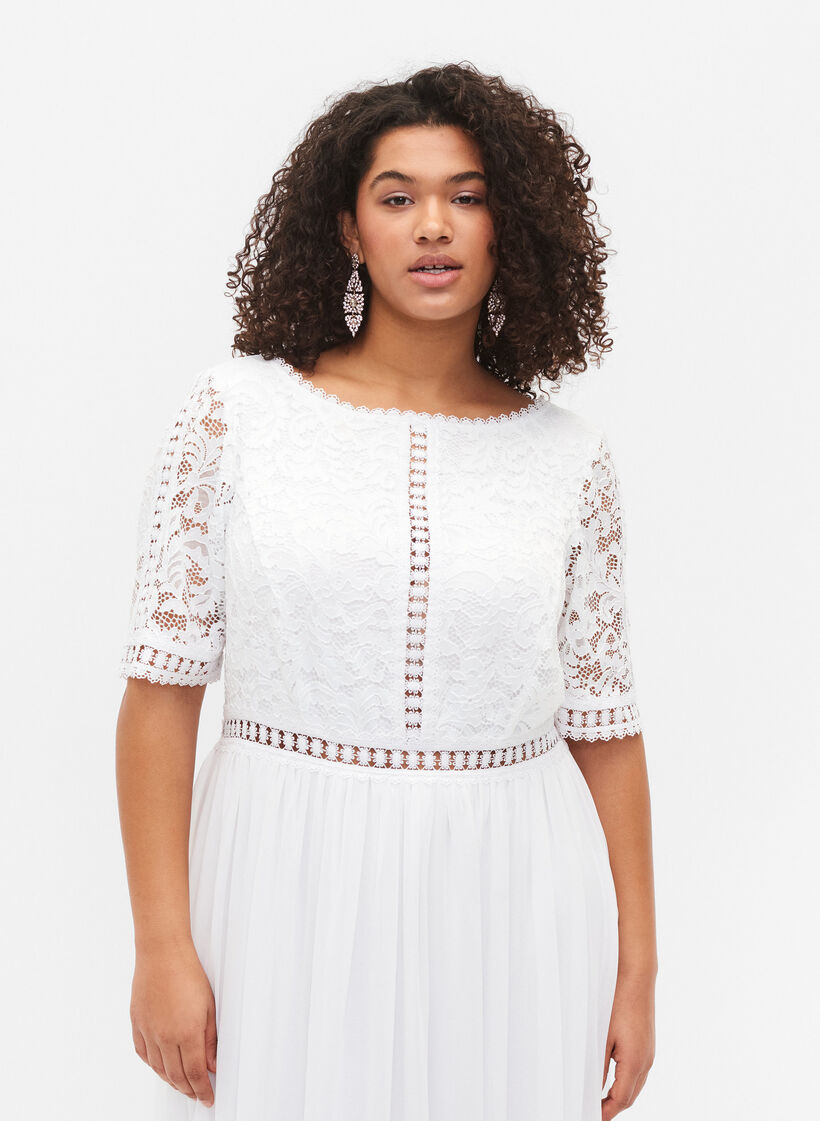 Robe longue avec décolleté au dos et manches courtes, Bright White, Model image number 2