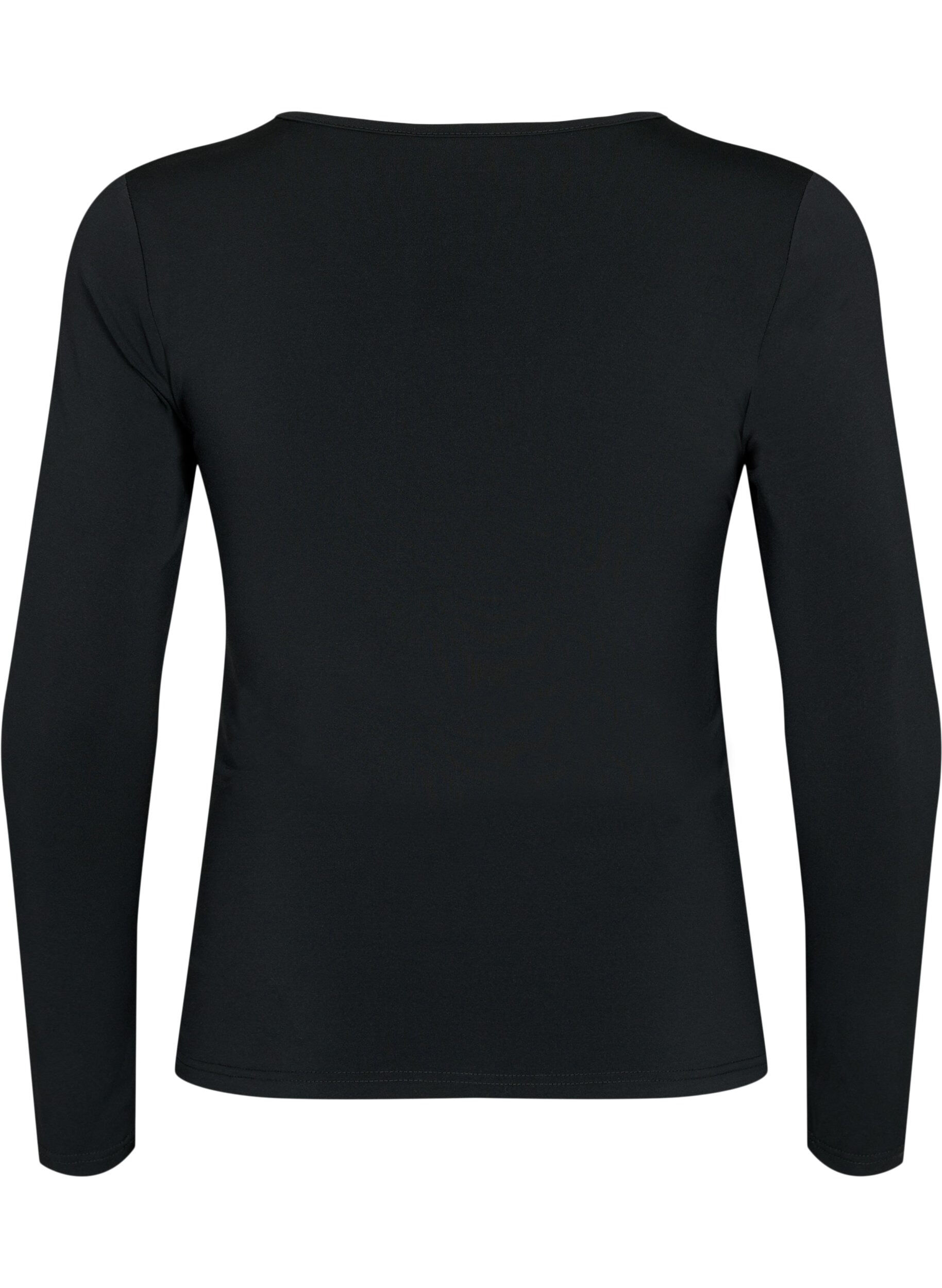 Zizzi Blouse avec col en V et drap&eacute;, Black, Packshot image number 1