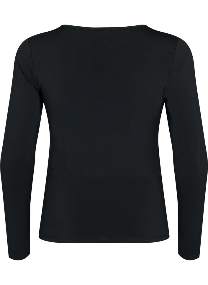 Blouse avec col en V et drapé, Black, Packshot image number 1