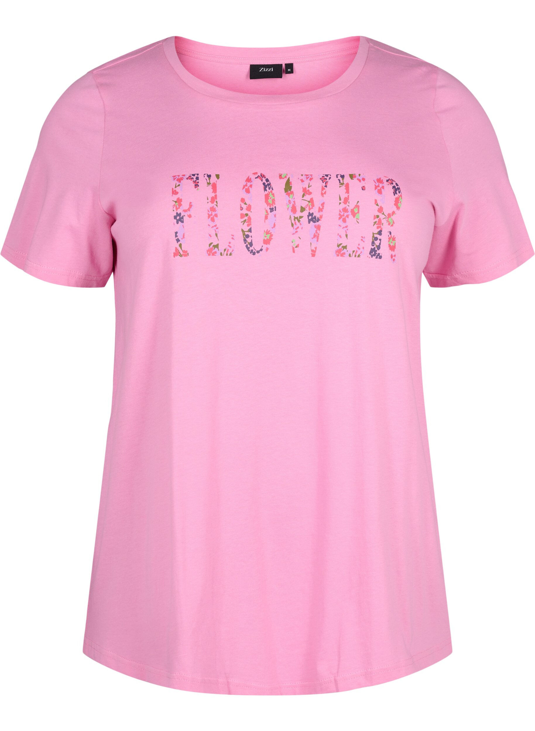 Zizzi T-shirt en coton avec imprim&eacute; texte, Rosebloom w. Flower, Packshot image number 0