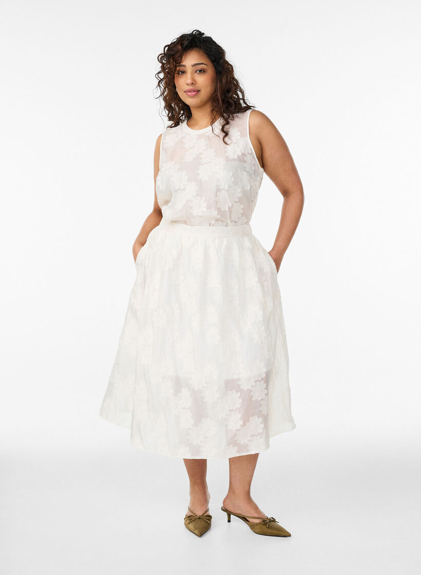 Top sans manches en jacquard &agrave; texture florale, Vanille, Model image number 1