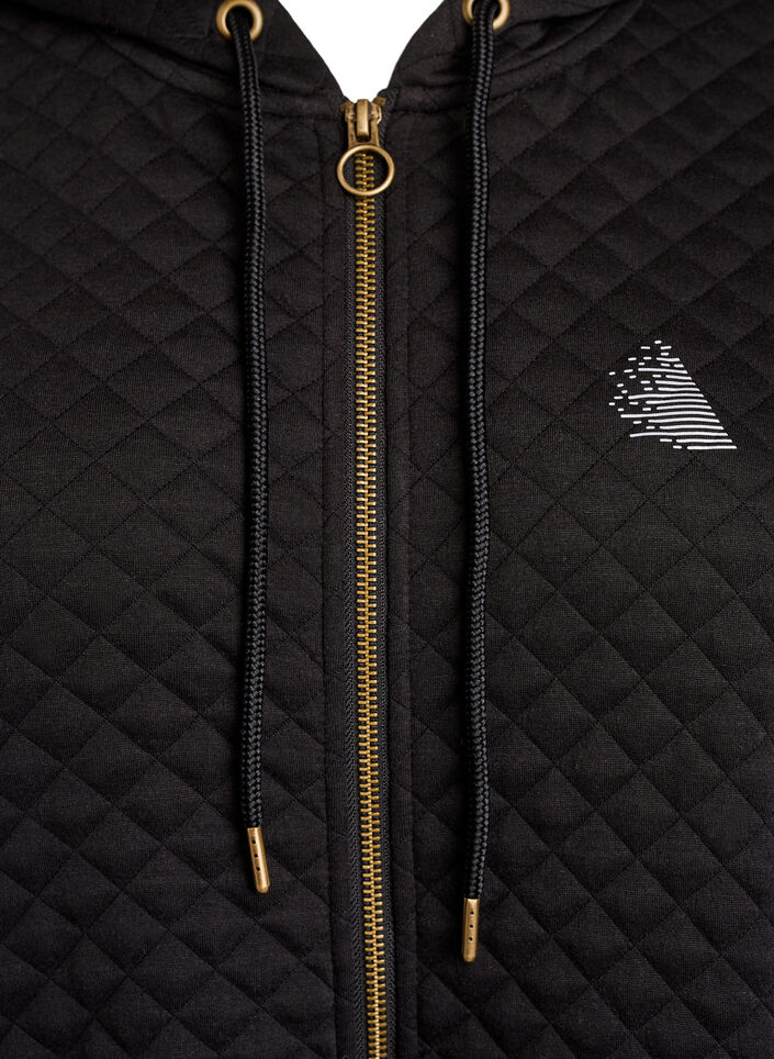 Hoodie long matelass&eacute; zipp&eacute; avec poches, Noir, Packshot image number 2