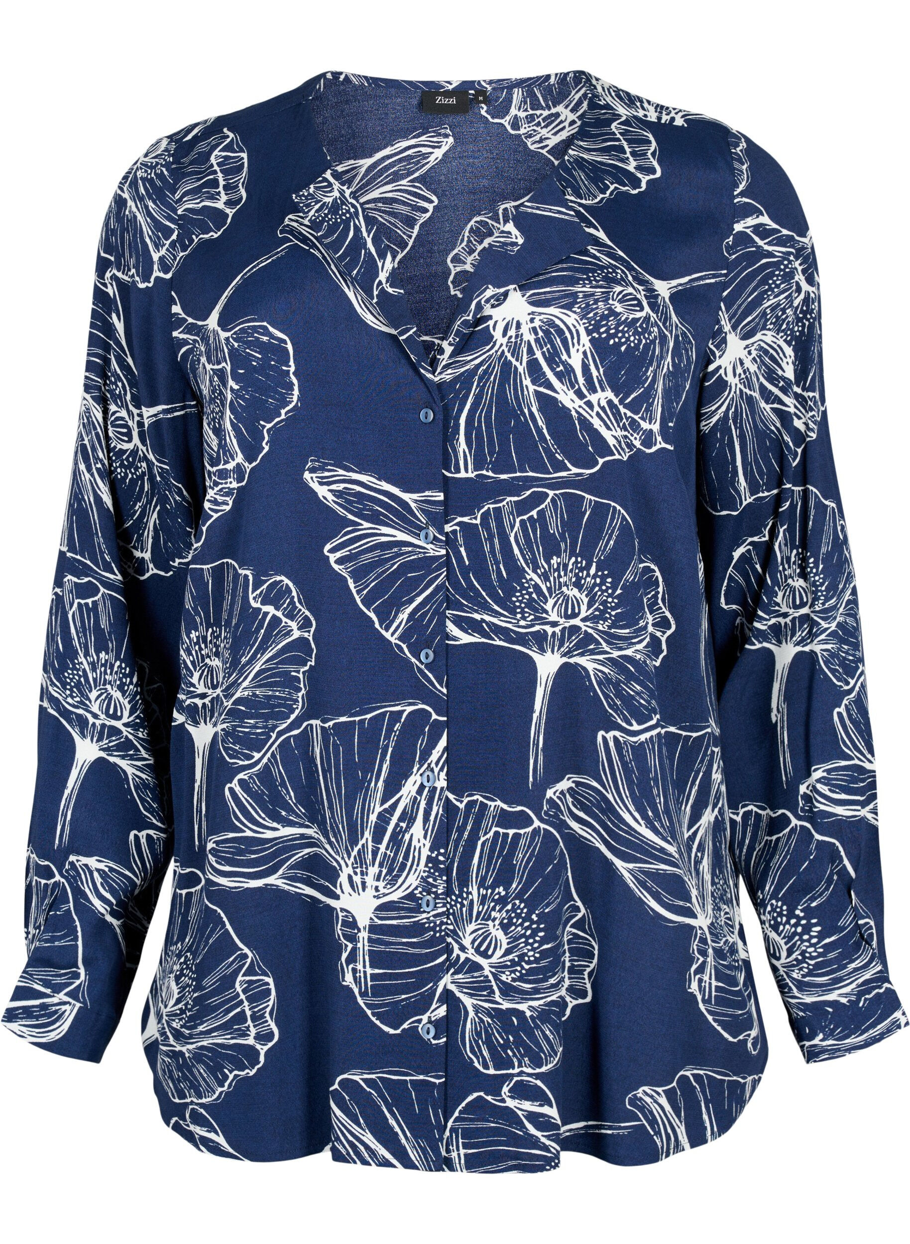 Zizzi Chemise &agrave; manches longues en viscose avec imprim&eacute; floral, Navy B./Big Fl.AOP, Packshot image number 0