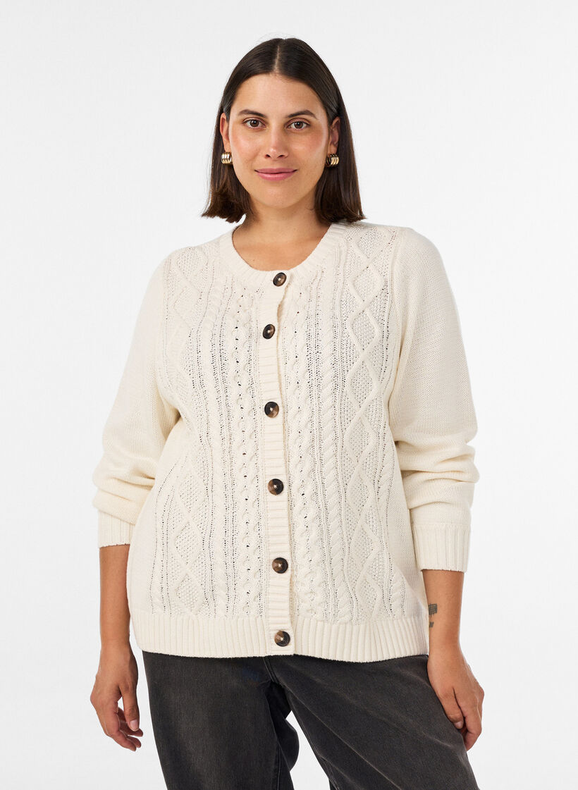 Cardigan avec motif torsad&eacute;, Vanille, Model image number 0