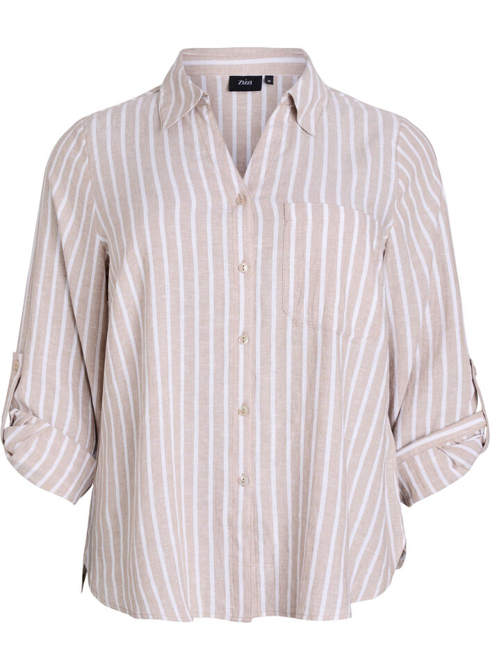 Chemise en lin et viscose avec manches 3/4, Beige, Packshot image number 0