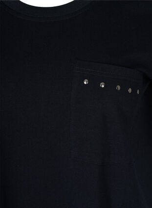 T-shirt long en coton avec poche poitrine et rivets, Black, Packshot image number 2