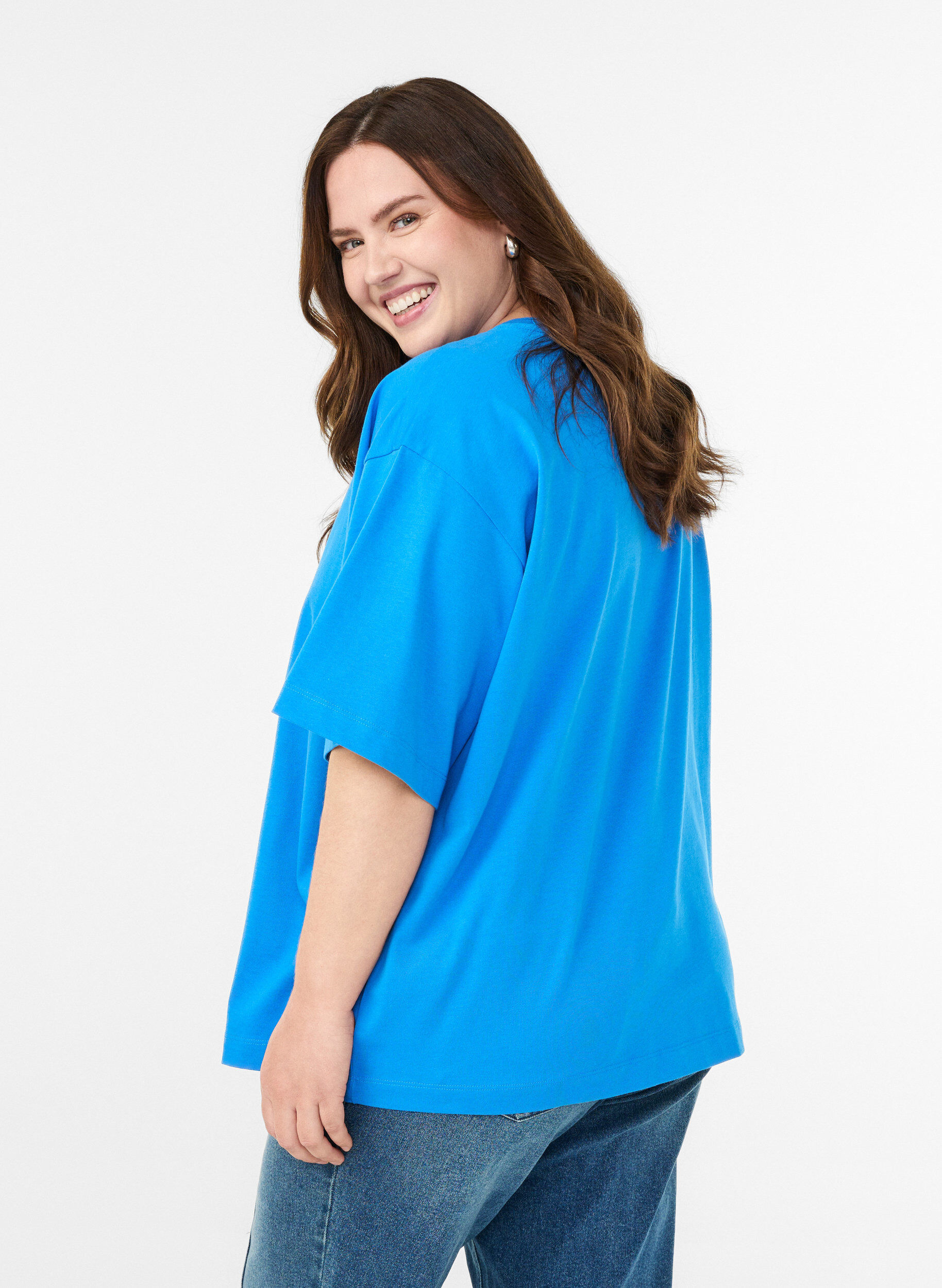 Zizzi T-shirt oversize &agrave; manches courtes, Bleu, Model image number 1
