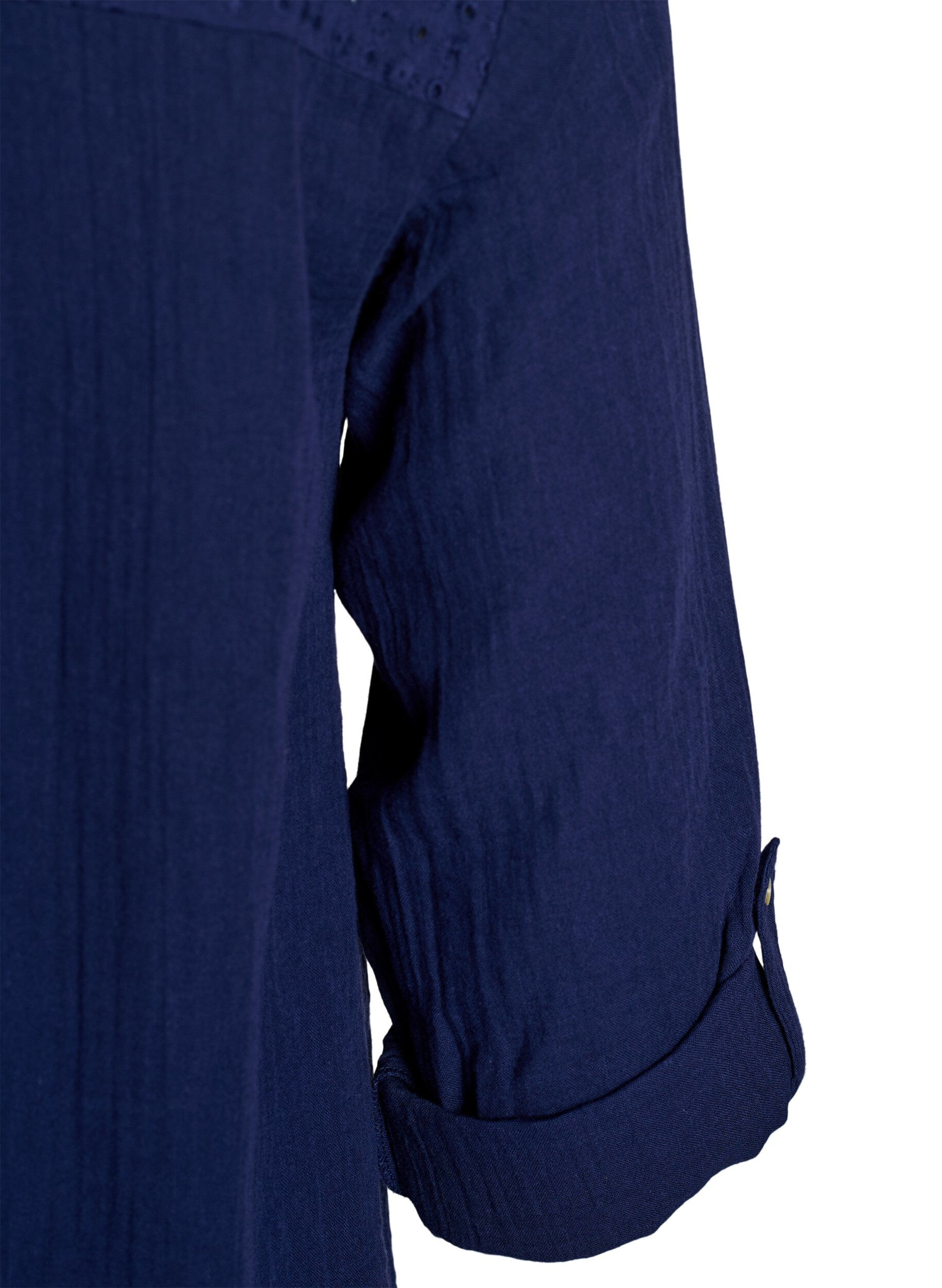 Zizzi Blouse en mousseline de coton avec broderie anglaise, Bleu, Packshot image number 3