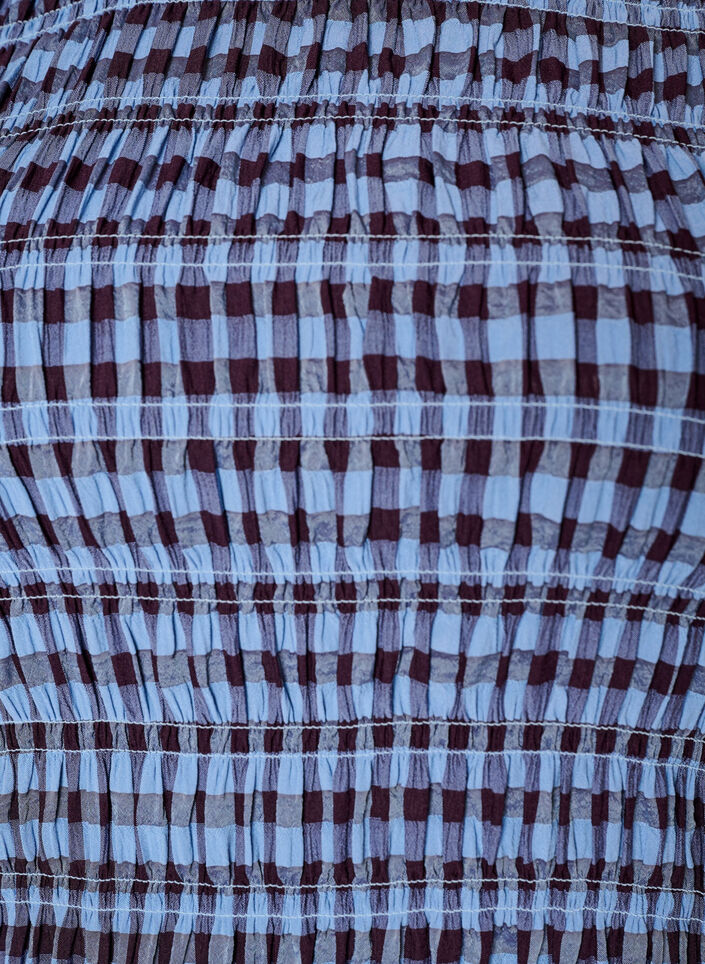 Blouse smock&eacute;e &agrave; carreaux vichy et ourlet &agrave; volants, Bleu, Packshot image number 2