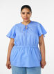 Blouse en coton avec lien &agrave; nouer et taille &eacute;lastiqu&eacute;e, Bleu, Model image number 0