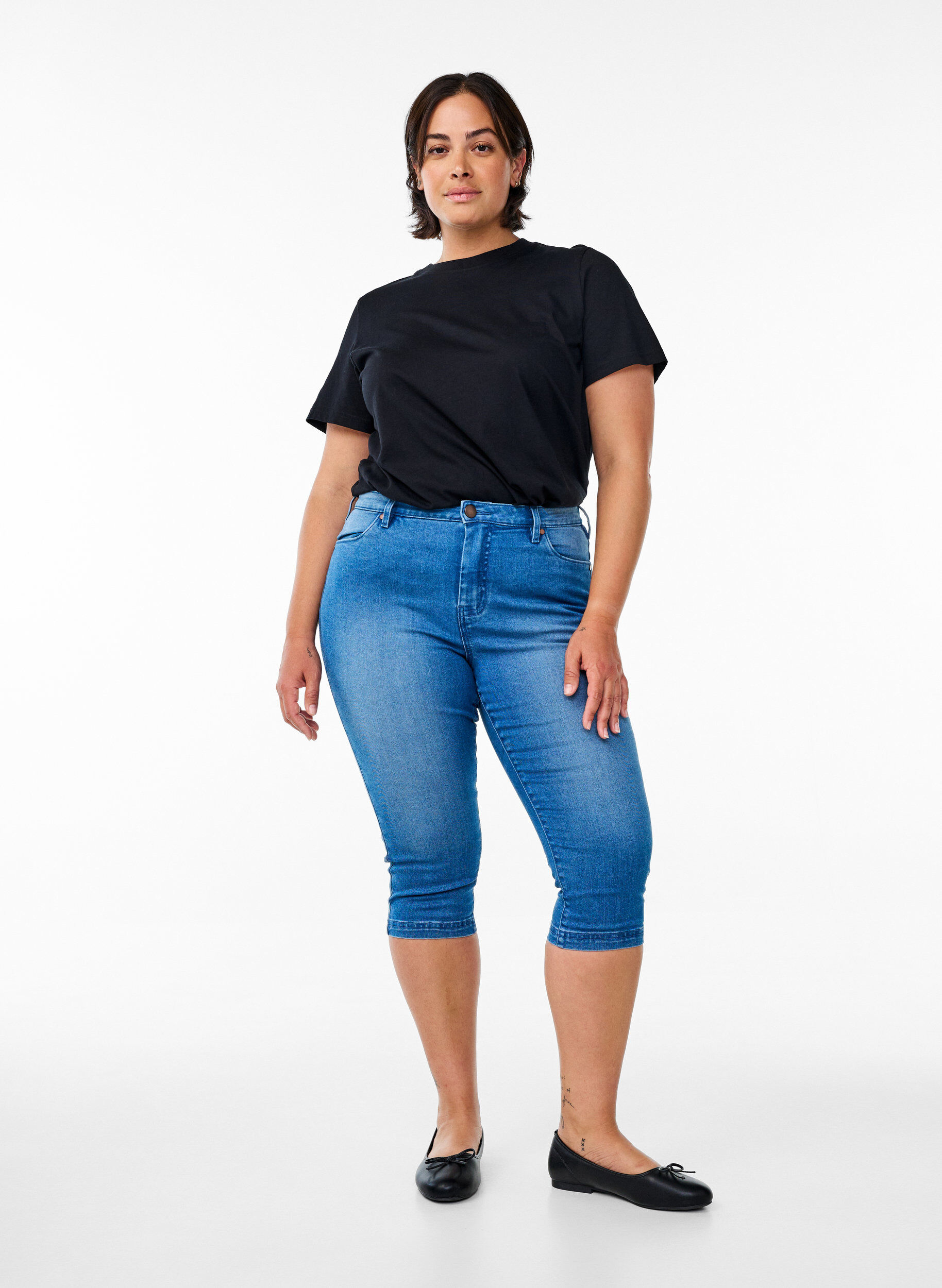 Jean capri Amy &agrave; taille haute et coupe super slim, Bleu Clair, Model