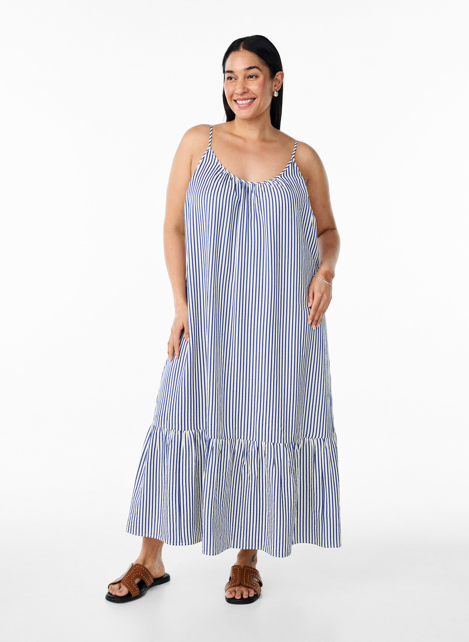Robe d'&eacute;t&eacute; &agrave; rayures et &agrave; forme en A, Bleu, Model