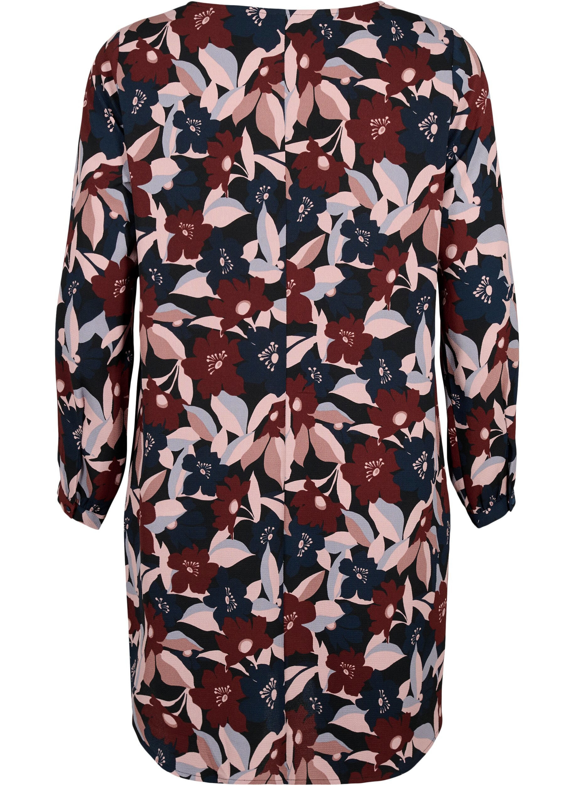 Zizzi Robe &agrave; col en V avec imprim&eacute;, Black R. Flower AOP, Packshot image number 1