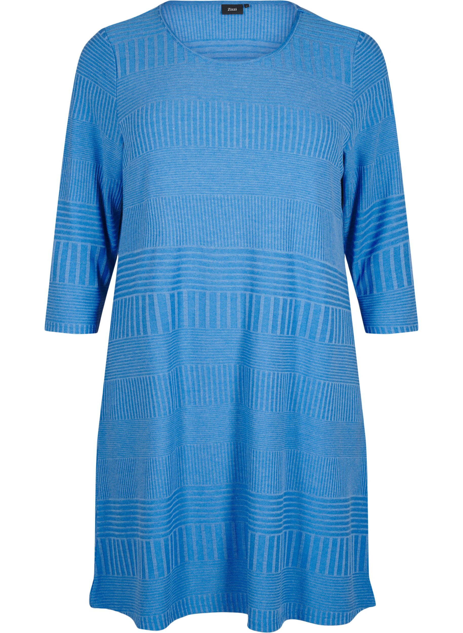 Zizzi Robe avec manches 3/4 et motif ray&eacute;, Princess Blue Mel., Packshot image number 0