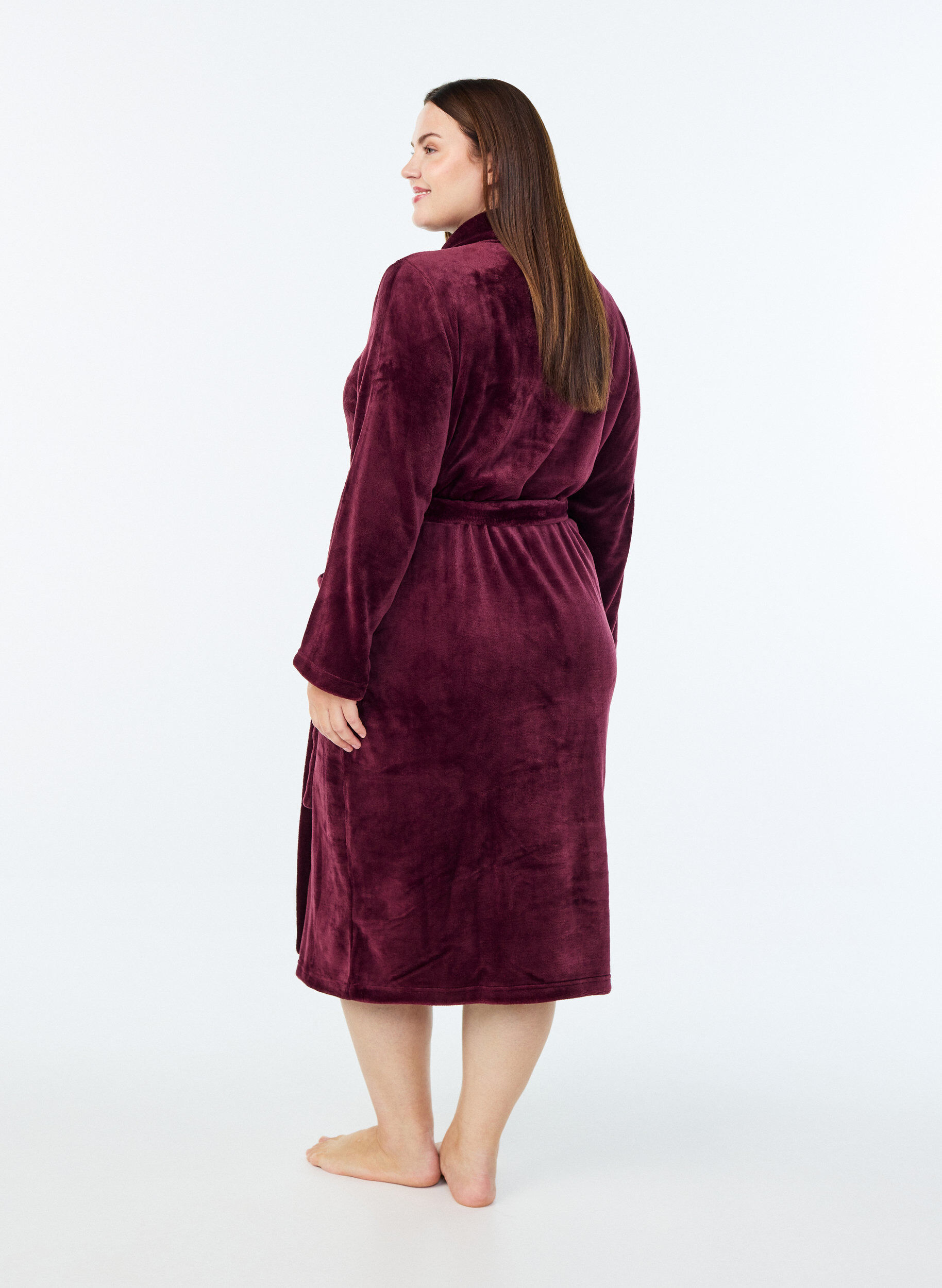 ZizziPeignoir en velours doux avec poches, Bordeaux fonc&eacute;, Model image number 1