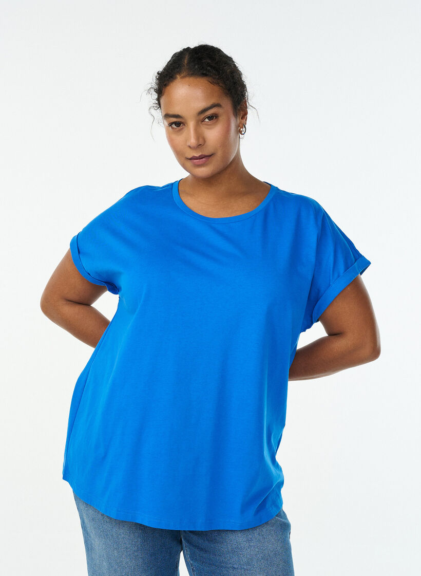 T-shirt &agrave; manches courtes en m&eacute;lange de coton, Bleu, Model image number 0