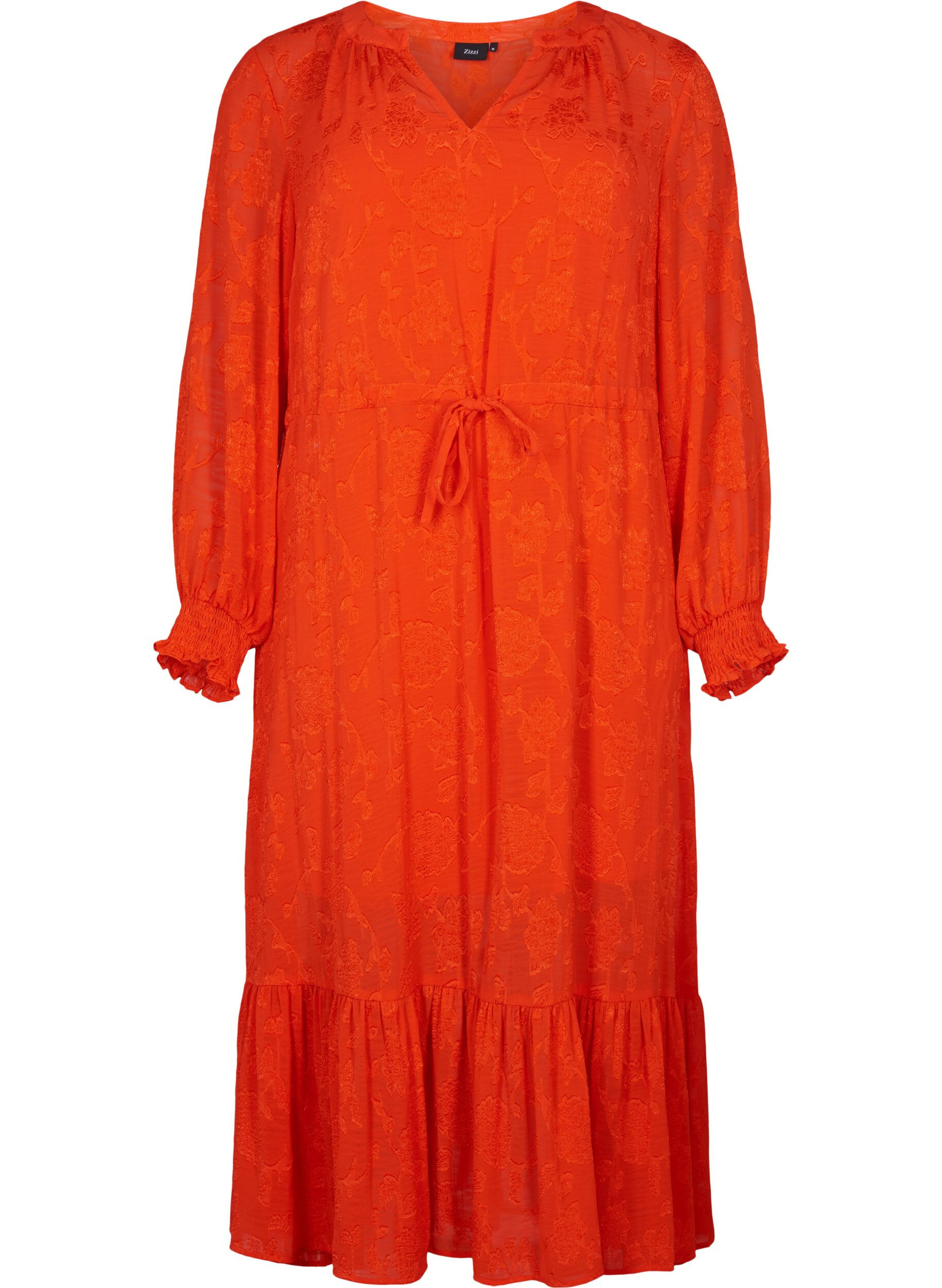 Zizzi Robes midi &agrave; manches longues en look jacquard, Orange.com, Packshot image number 0
