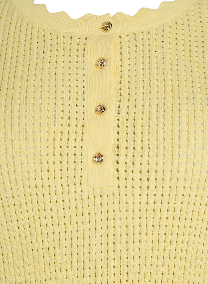 Blouse en maille &agrave; manches courtes avec motif ajour&eacute; et bords ondul&eacute;s, Jaune clair, Packshot image number 2