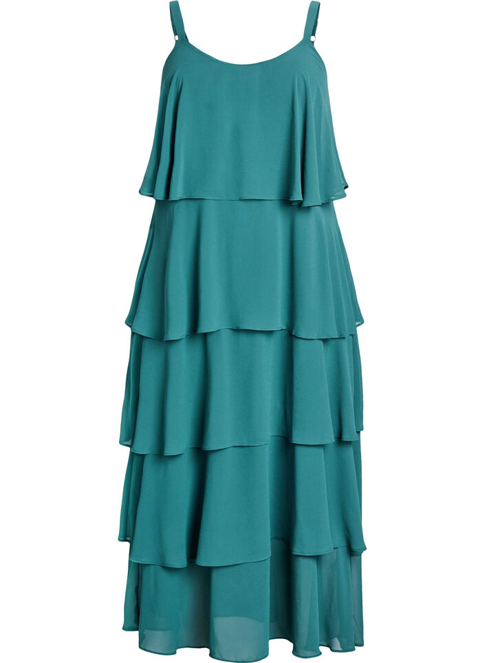 Robe maxi avec plusieurs couches de volants et cape amovible, Vert foncé, Packshot image number 3