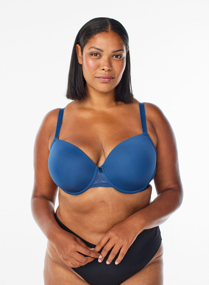 Soutien-gorge moul&eacute; avec maille, Bleu, Model image number 0