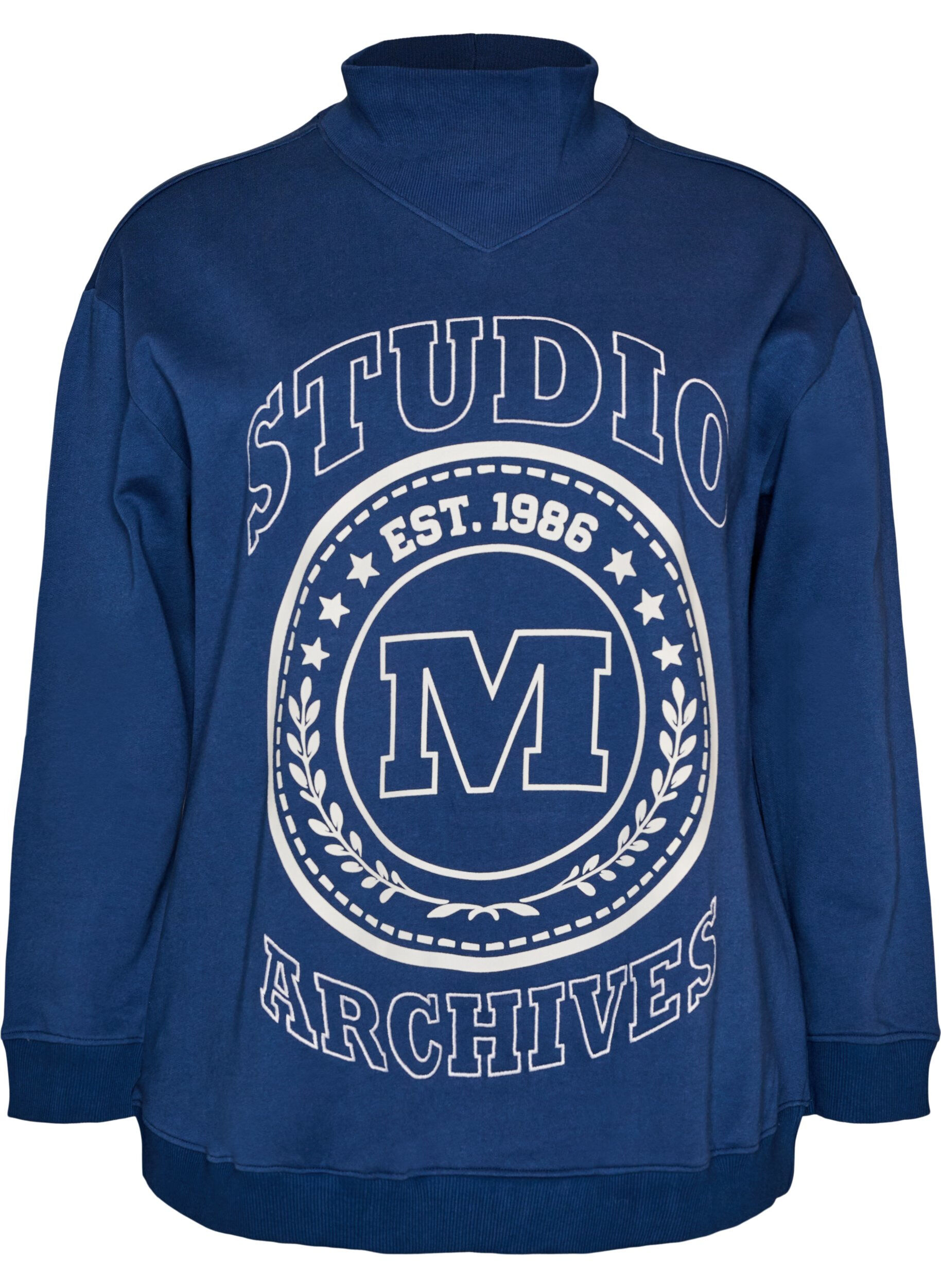 ZizziSweat-shirt avec col montant et motif sportif sur le devant, Bleu, Packshot image number 0