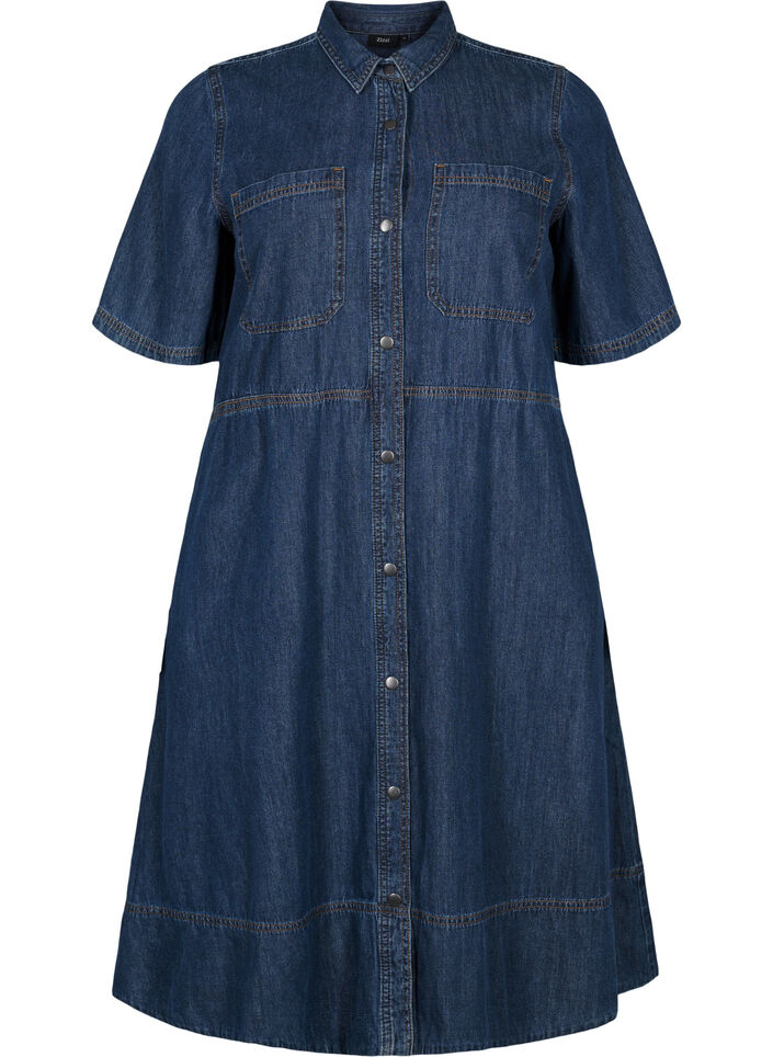 Robe chemise en denim &agrave; manches courtes, Bleu, Packshot image number 0