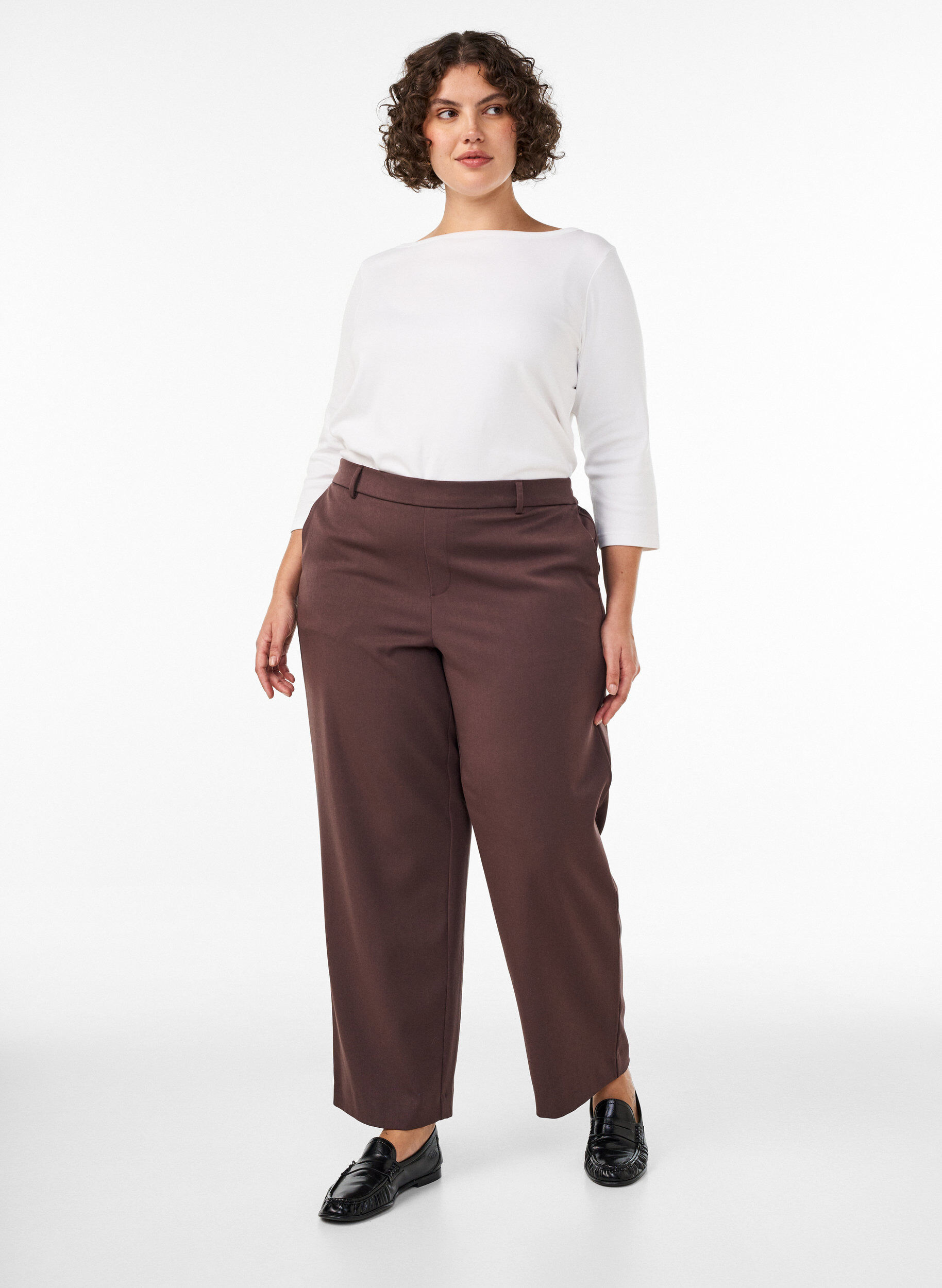 ZizziPantalon de costume taille haute coupe droite, Marron, Model image number 0
