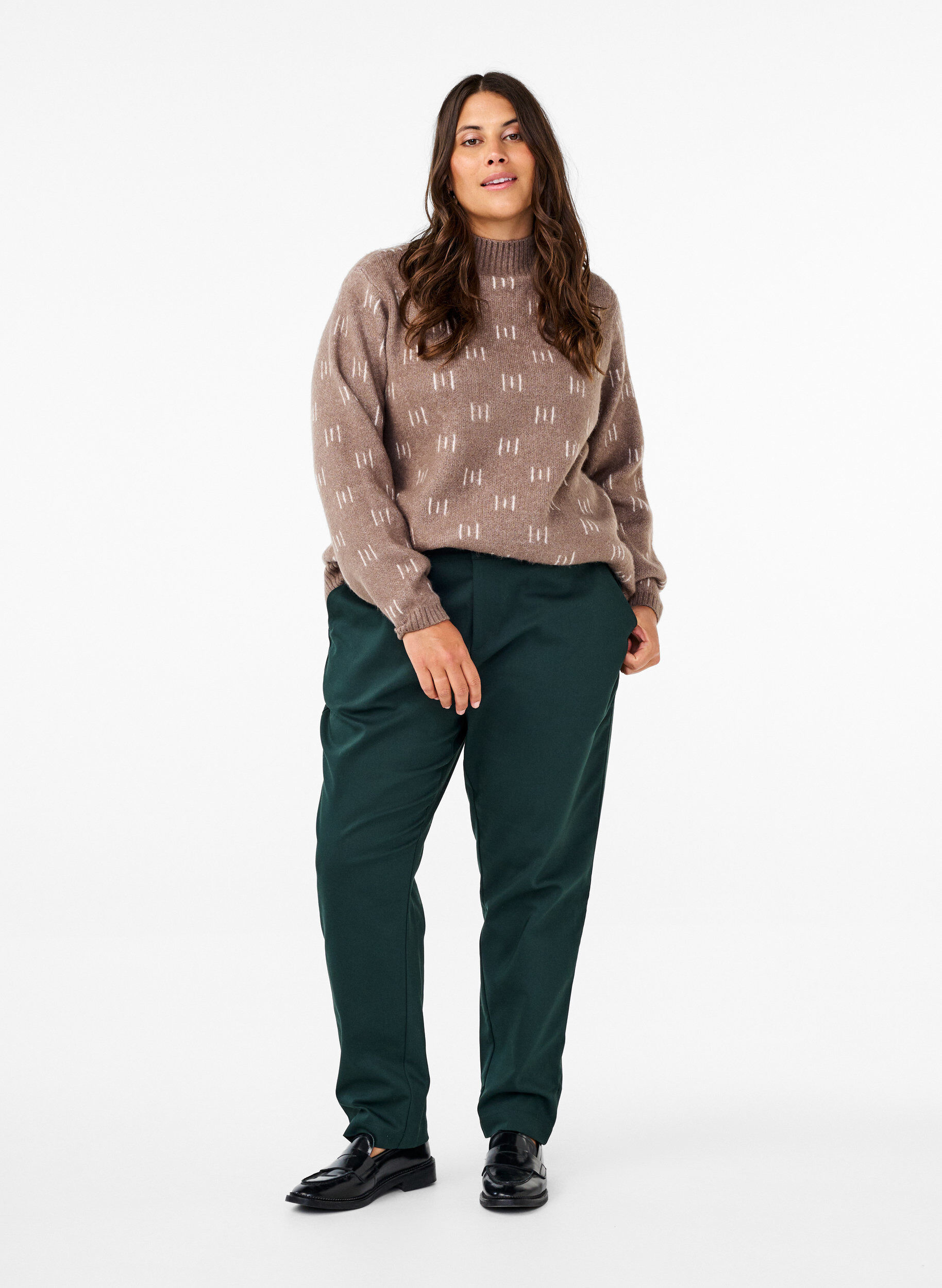 Zizzi Pantalon coupe droite &agrave; taille haute, Vert fonc&eacute;, Model image number 0