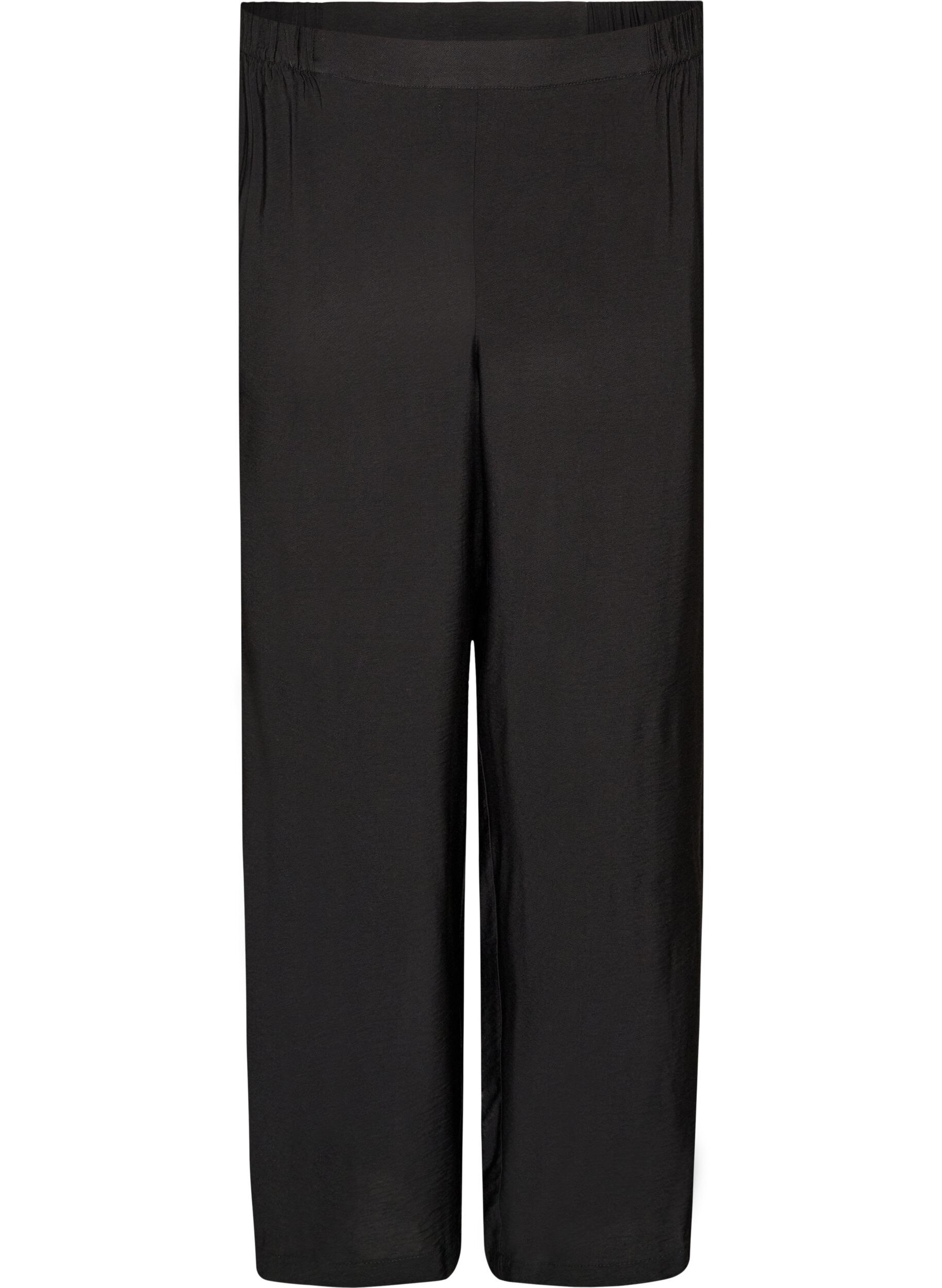ZizziPantalon en viscose avec taille &eacute;lastiqu&eacute;e et jambes droites, Noir, Packshot image number 0
