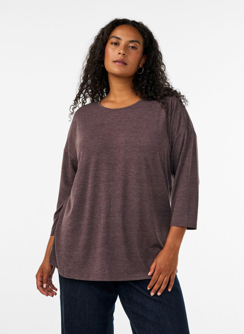 Blouse en jersey avec manches 3/4, Marron, Model image number 0