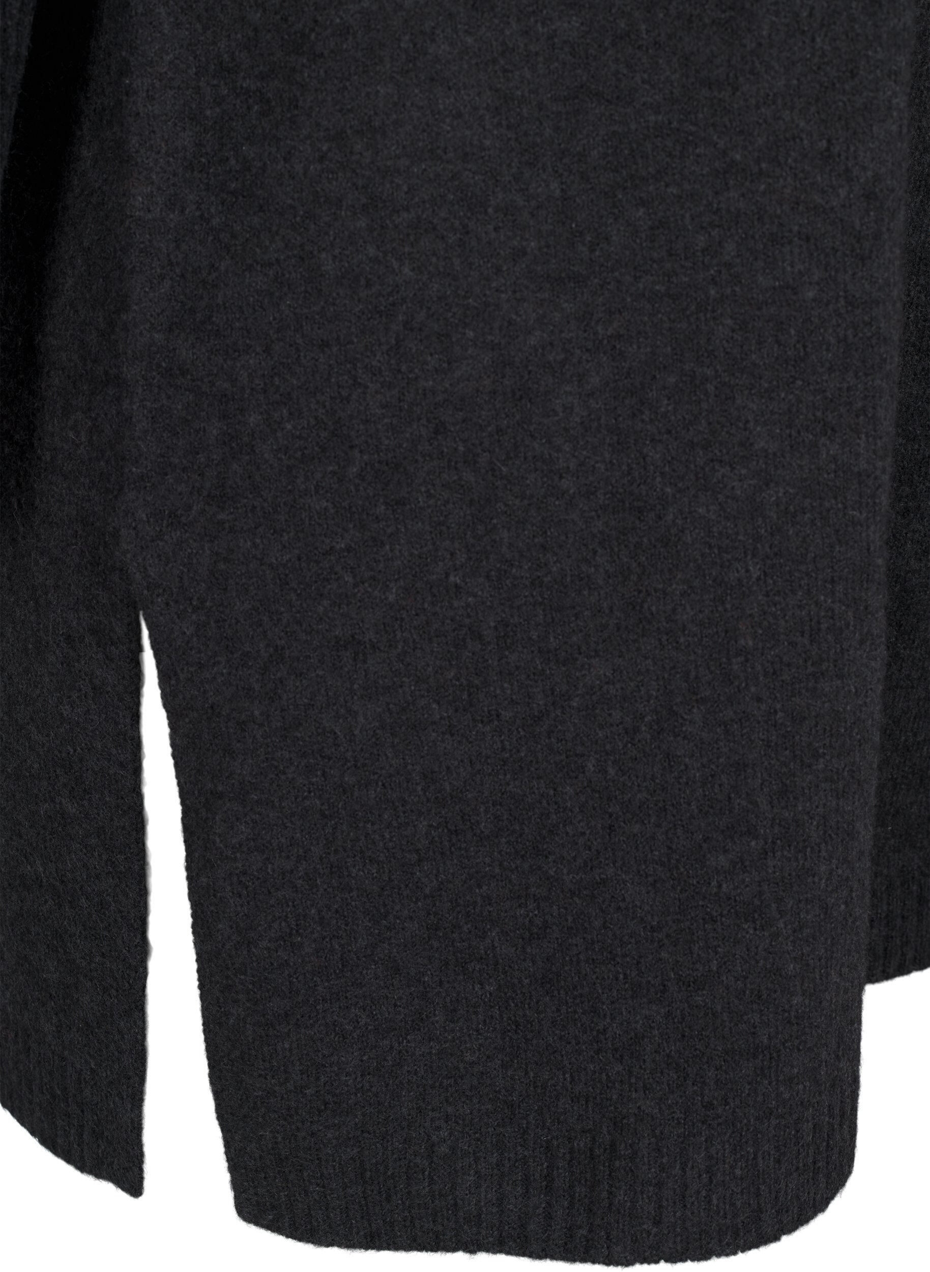 Zizzi Long chemisier tricot&eacute; &agrave; manches longues, Dark Grey Melange, Packshot image number 3