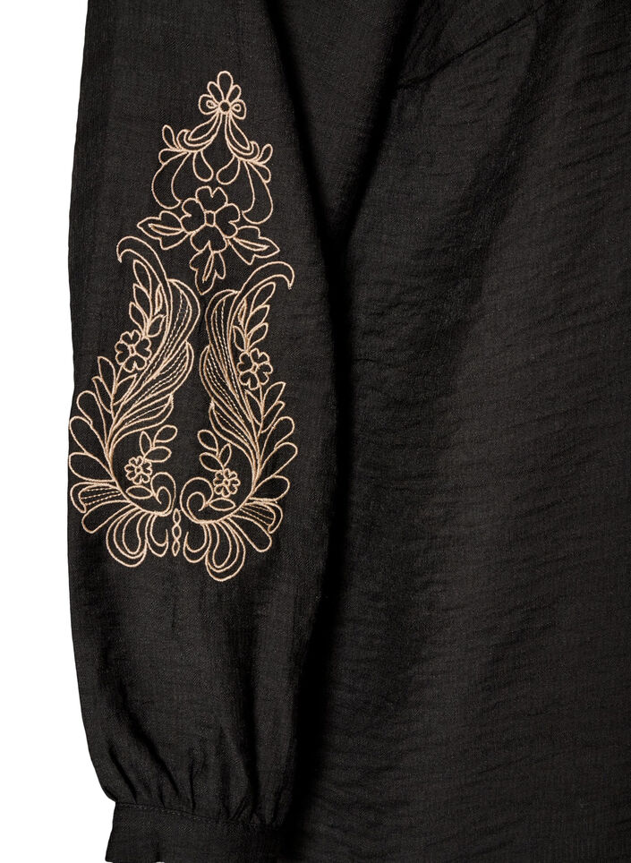 Chemise en viscose avec manches brod&eacute;es, Noir, Packshot image number 3