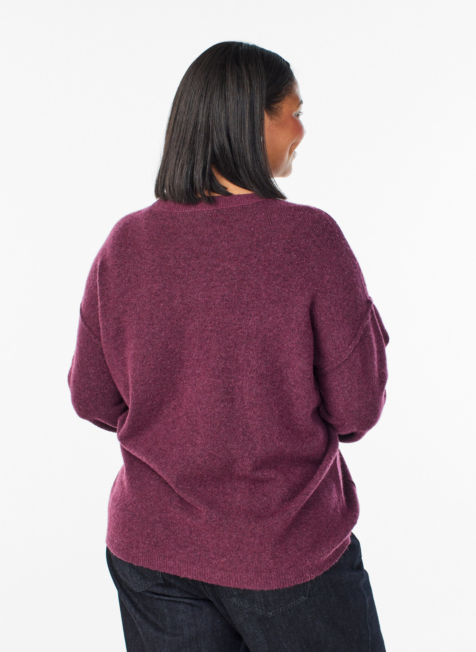 ZizziPull ample en maille avec coutures apparentes, Bordeaux fonc&eacute;, Model image number 2