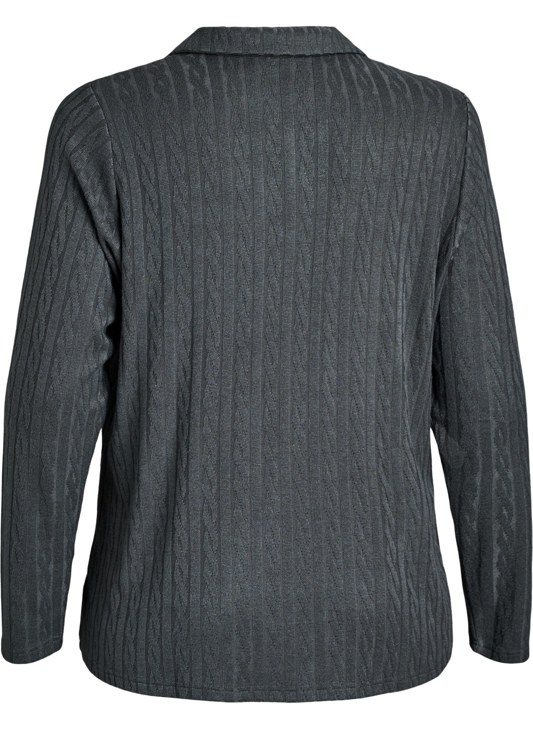 Zizzi Blouse en maille avec col et motif torsad&eacute;, Vert fonc&eacute;, Packshot image number 1