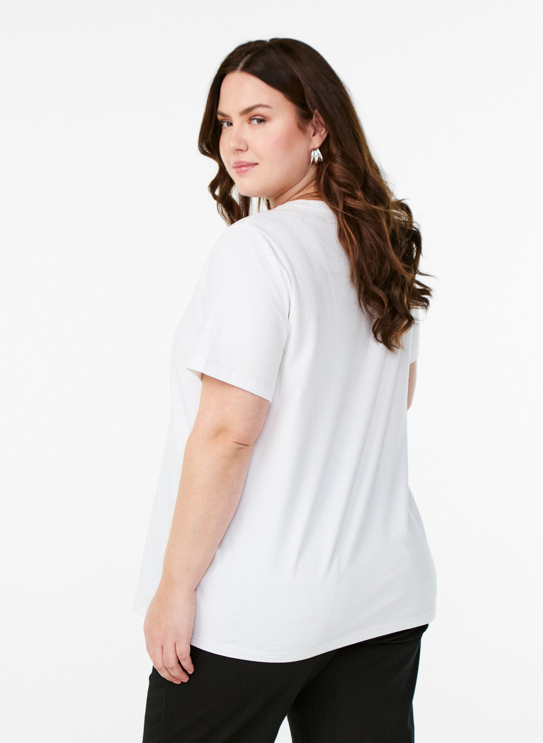 Zizzi T-shirt en coton biologique avec imprim&eacute; floral, B. White w. Rose, Model image number 1