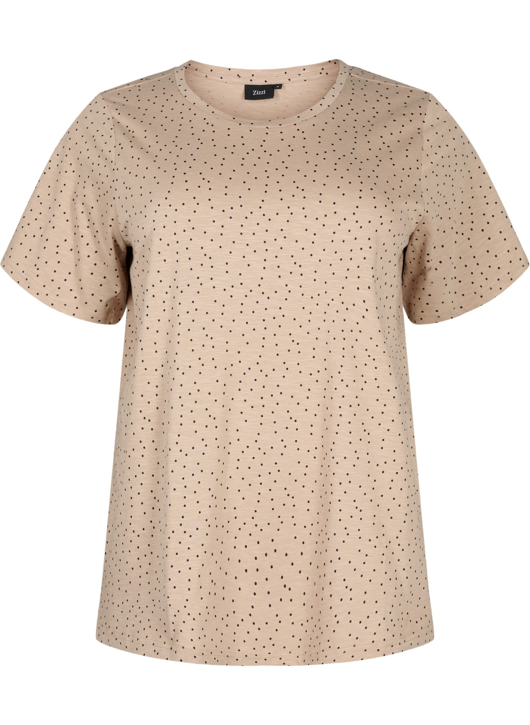 Zizzi T-shirt &agrave; pois en coton biologique	, Beige, Packshot image number 0