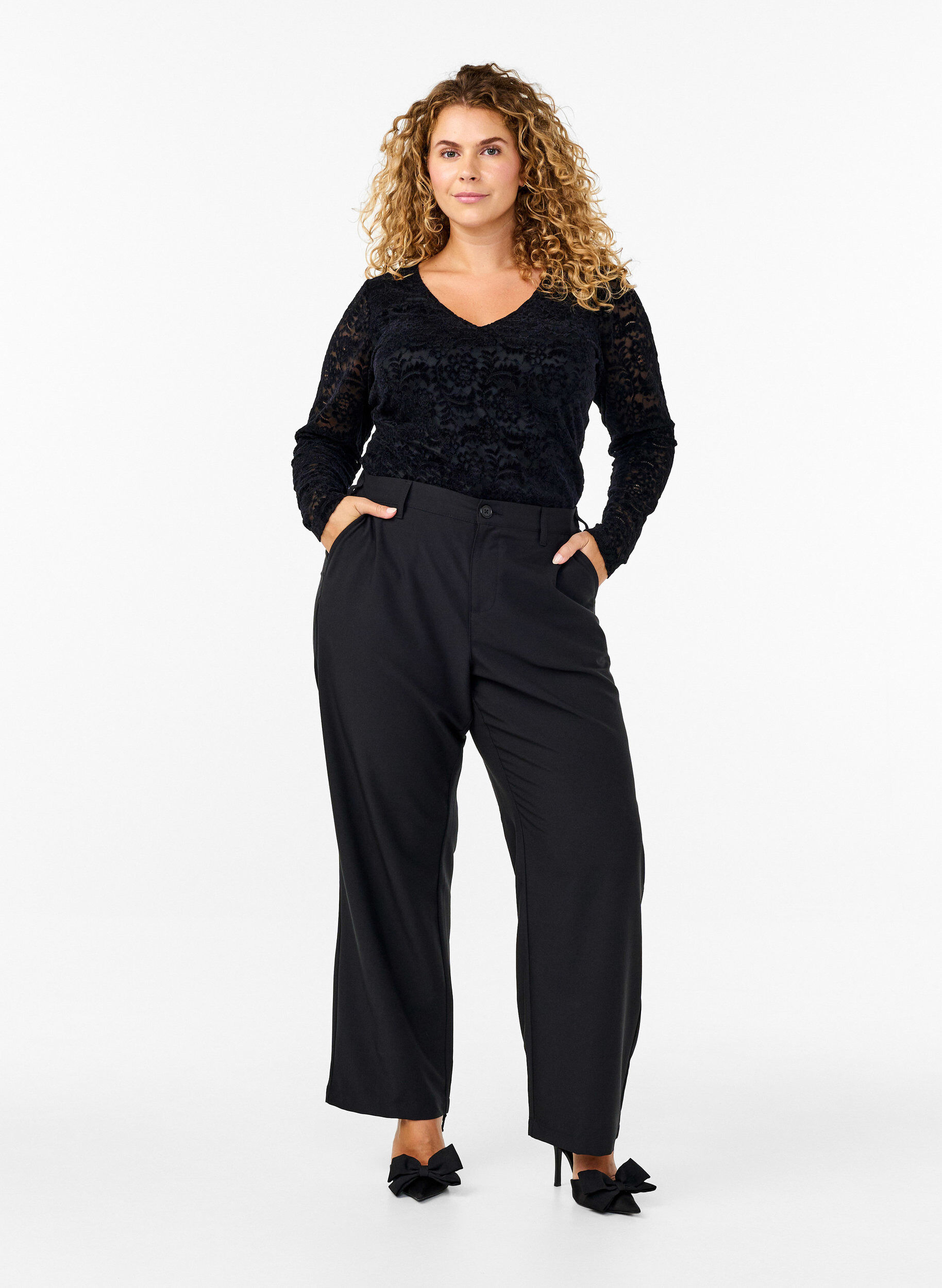 Zizzi Bodystocking en dentelle &agrave; manches longues, Black, Model image number 2