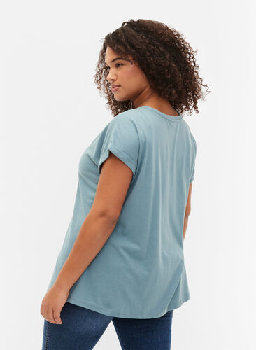 T-shirt à manches courtes en mélange de coton, Smoke Blue, Model image number 1
