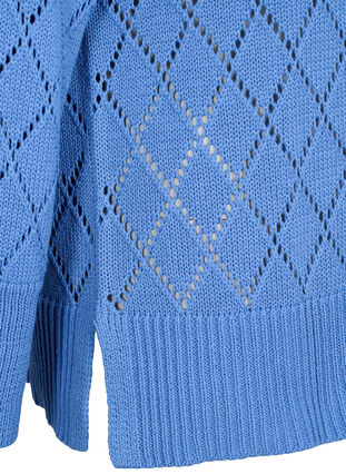 Chemisier tricoté à manches longues avec motif à trous, Blue Bonnet, Packshot image number 3