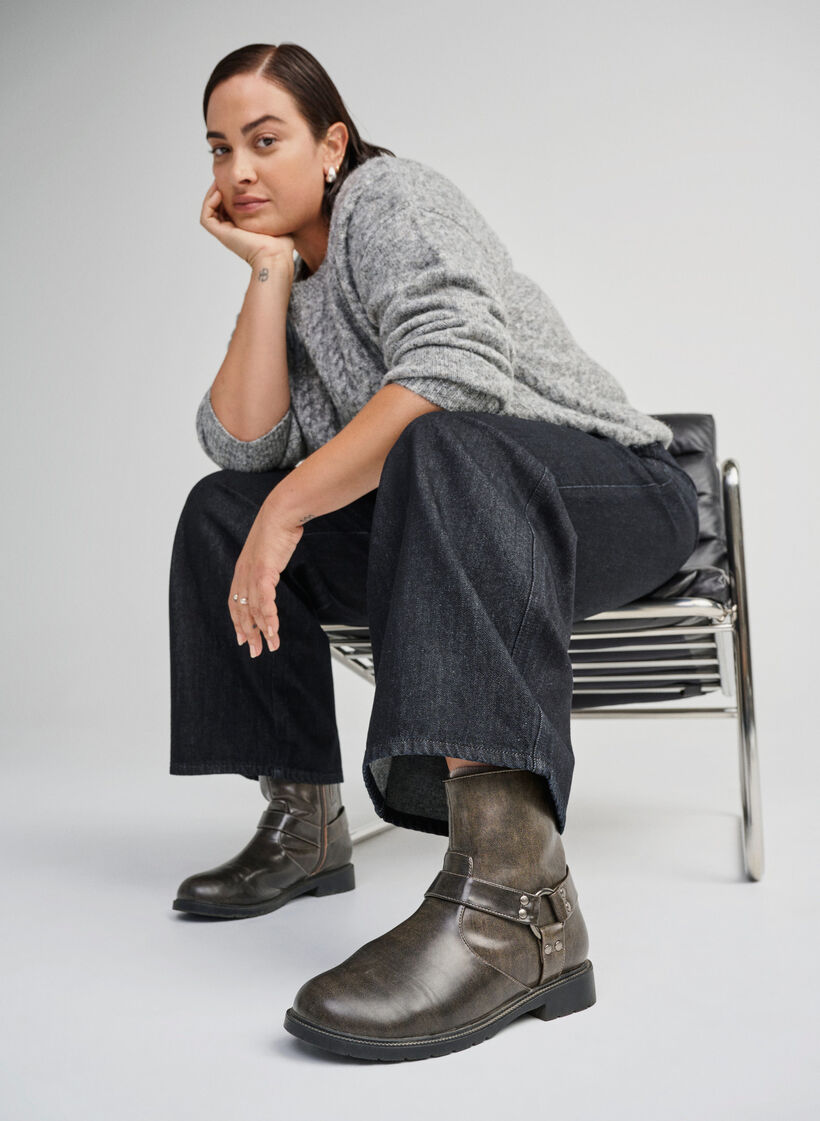 Large - Bottine biker courte, Marron, Image image number 0