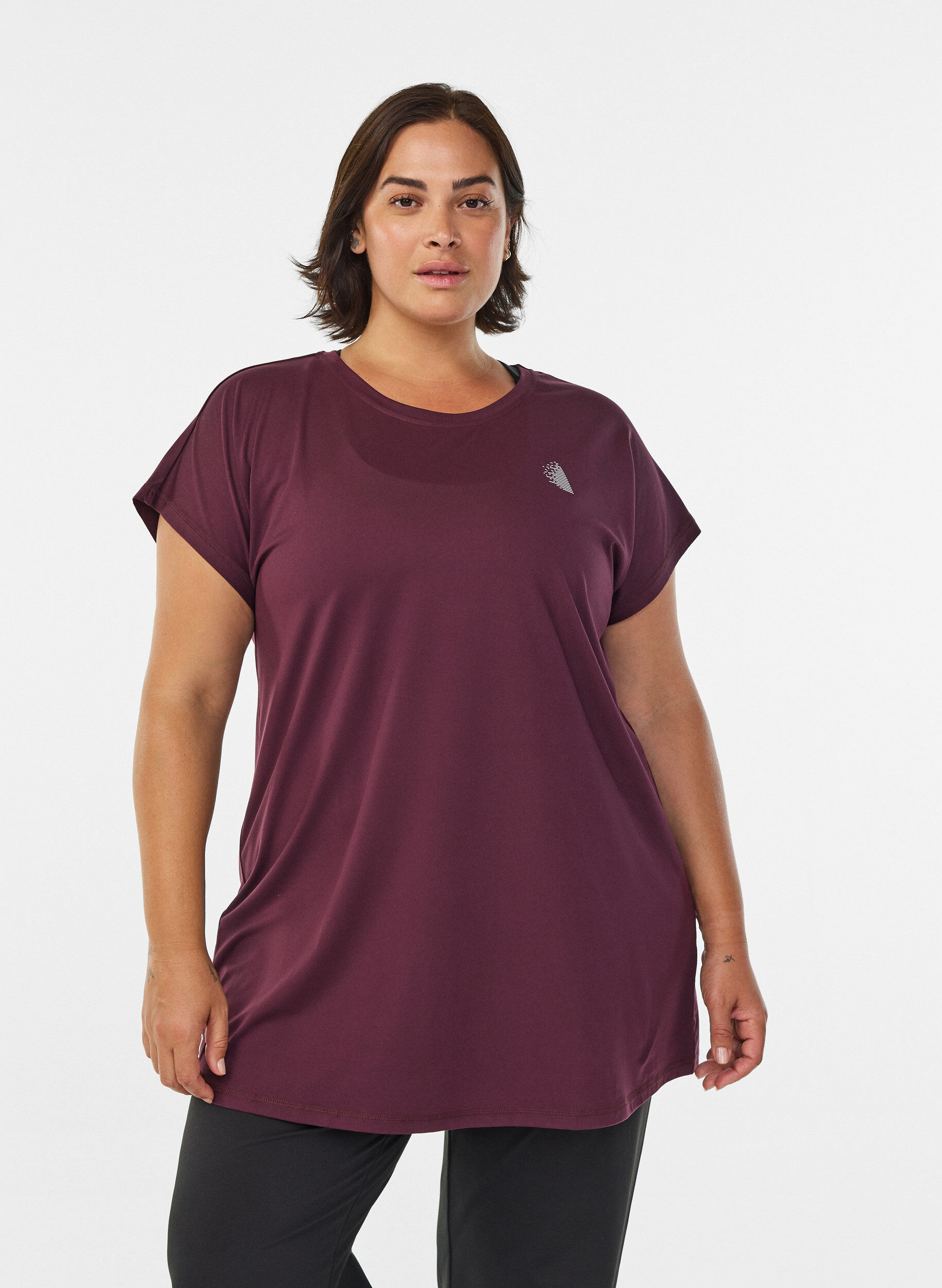 Zizzi T-shirt long d'entra&icirc;nement, Bordeaux, Model image number 0