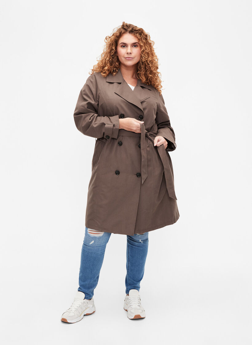 Trench-coat avec ceinture et fente, Chocolate Chip, Model image number 2