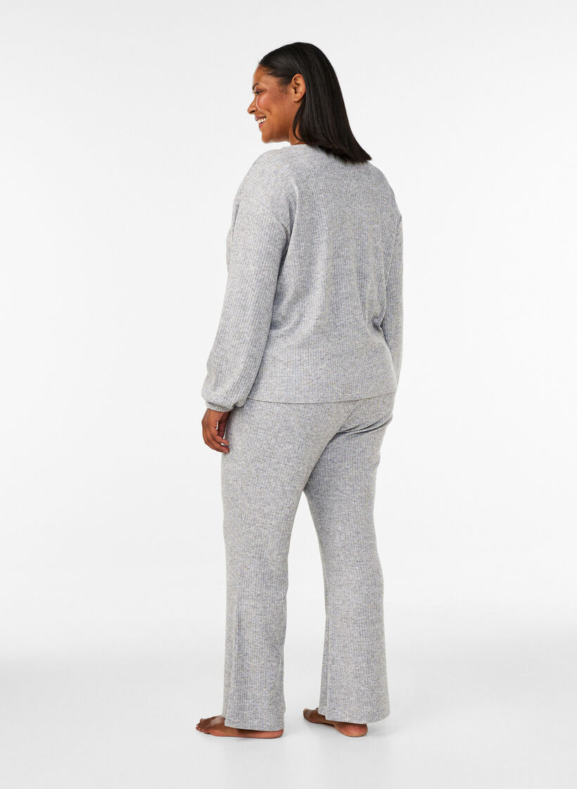 Pantalon &eacute;vas&eacute; en jersey c&ocirc;tel&eacute;, Gris, Model image number 1