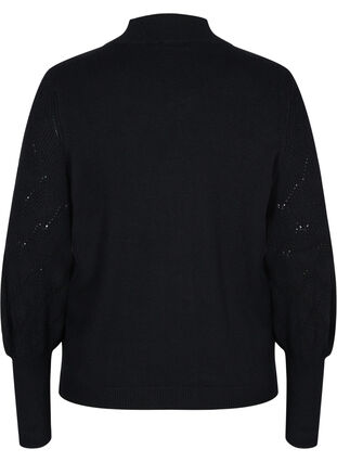 Blouse en tricot à col montant et manches bouffantes, Black, Packshot image number 1