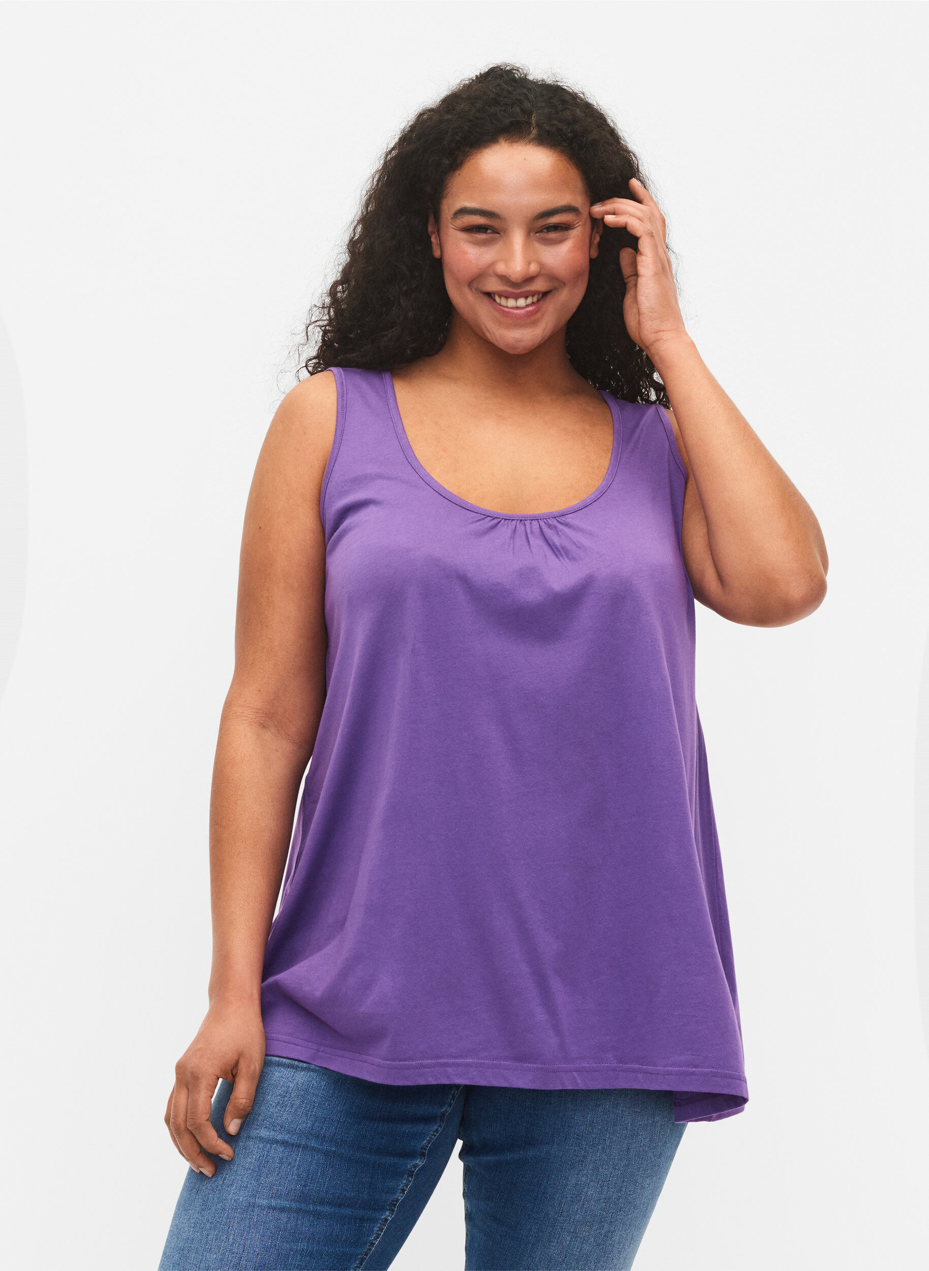 Zizzi Top 2-pack en coton m&eacute;lang&eacute;, Deep Lavender/Black, Model image number 0