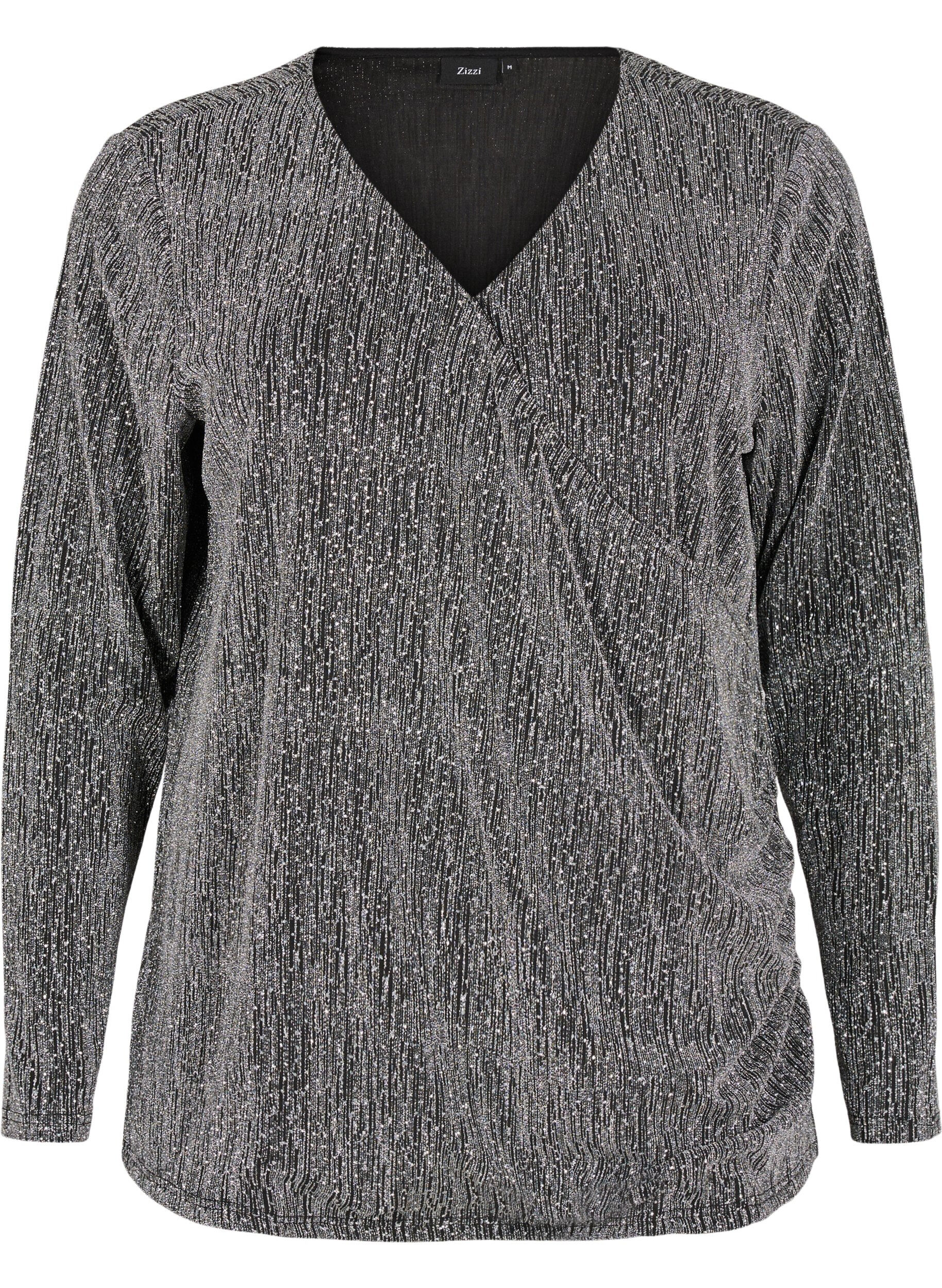 Zizzi Top paillet&eacute; &agrave; effet kimono, Noir, Packshot image number 0