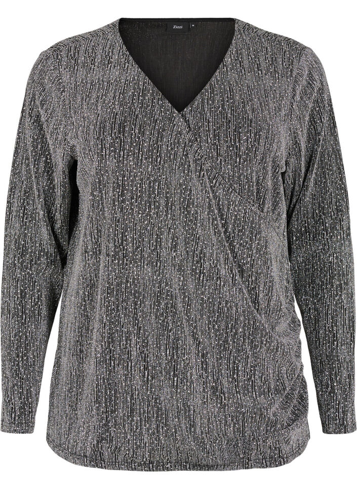 Top pailleté à effet kimono, Noir, Packshot image number 0