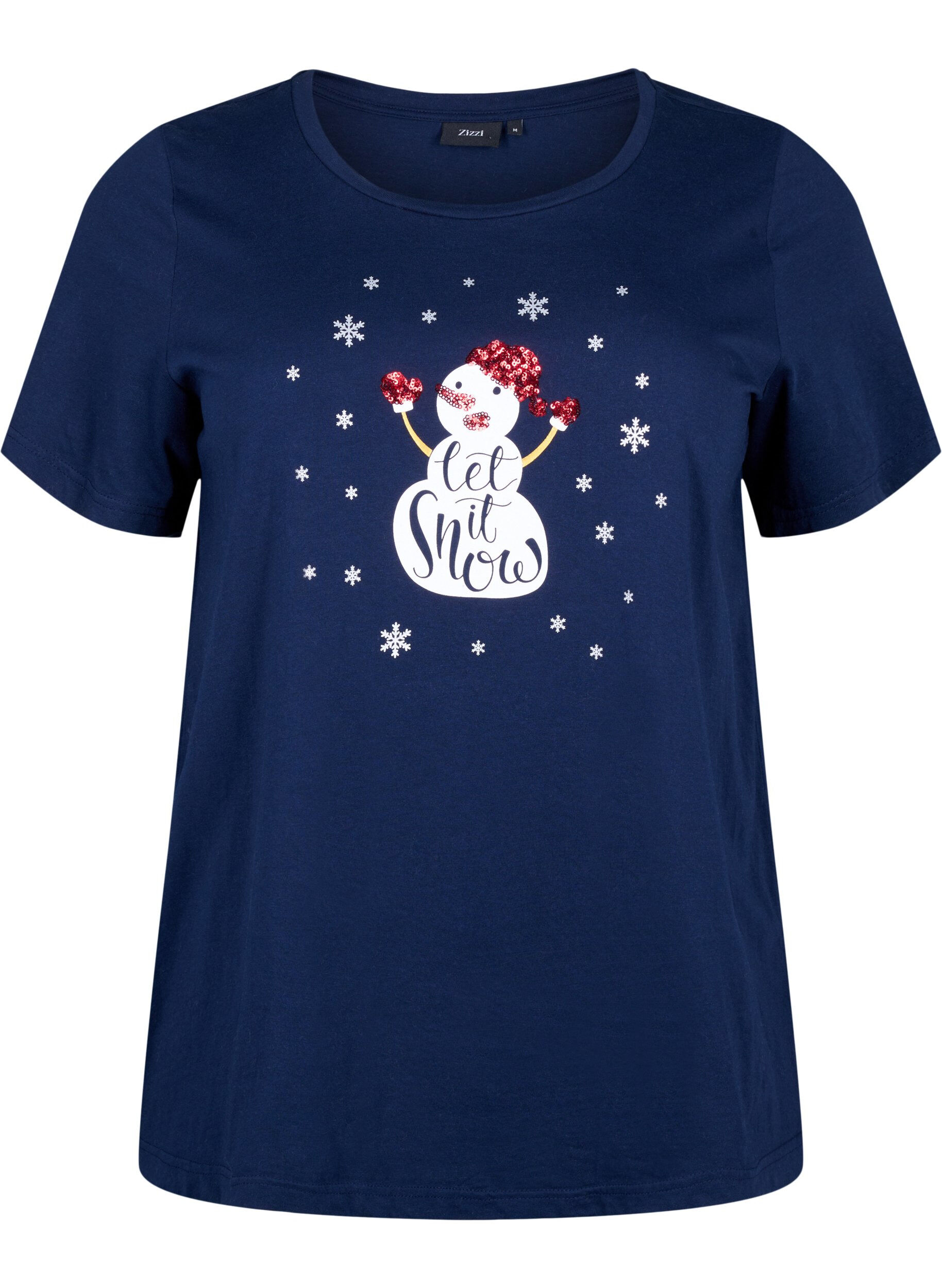 Zizzi T-shirts de No&euml;l en 100 % coton, Navy B. w. LetItSnow, Packshot image number 0